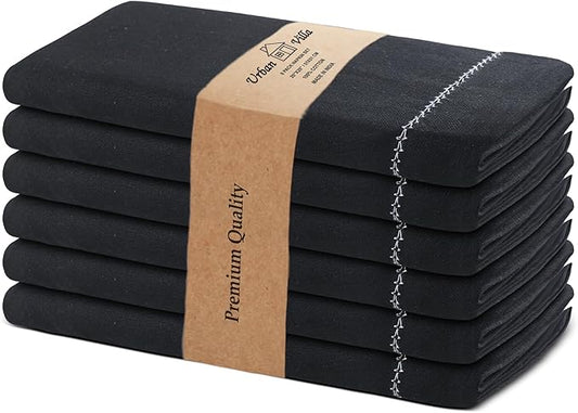 Urban Villa Cloth Napkin Set of 6 Hemstitch Black White 20x20 Inches Premium Soft Cotton Highly Absorbent Reusable & Washable Dinner Table Napkins for Home and Weddings