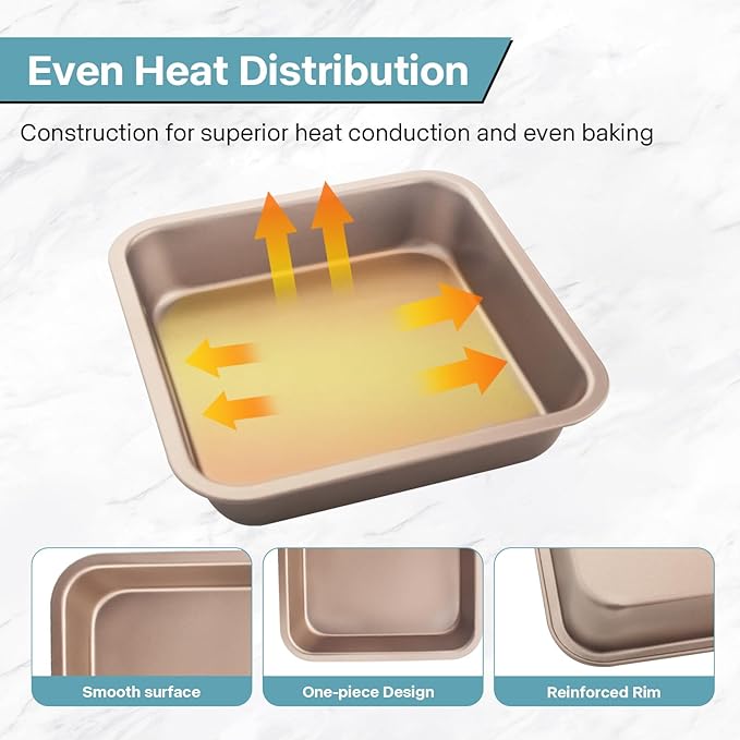 2-Pack 8 inch Square Baking Pan, Nonstick Square Brownie Pans, 8x8 Baking Pan, Square Cake Pan for Birthday Parties, Stackable 8×8 Cake Pan, Easy to Clean