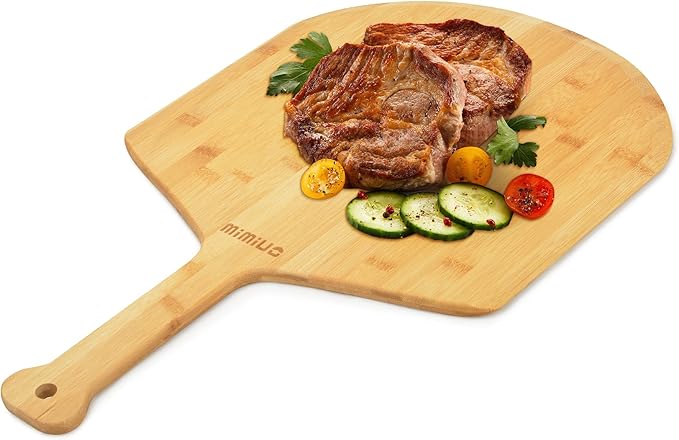 Natural Bamboo Pizza Peel - 12 Inch Wooden Pizza Spatula for Baking Homemade Pizza Bread and Cutting Fruit Vegs