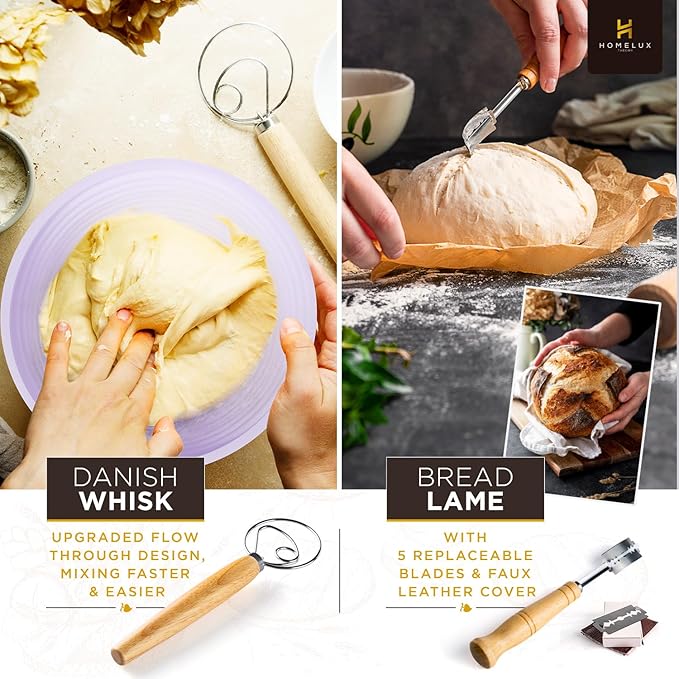 Sourdough Starter Kit, 14pcs Bread Making Kit & Sourdough Bread Baking Supplies Kit, Banneton Basket Kit for Sourdough Proofing with Bread Baking bowl for Artisan Breads (Purple) by HOMELUX THEORY