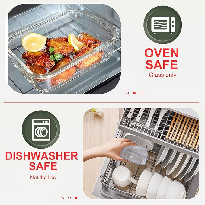 KOMUEE 30 Pieces Glass Food Storage Containers Set, Meal Prep Containers Set with Snap Locking Lids, Airtight Glass Lunch Containers, Microwave, Oven, Freezer & Dishwasher, Red