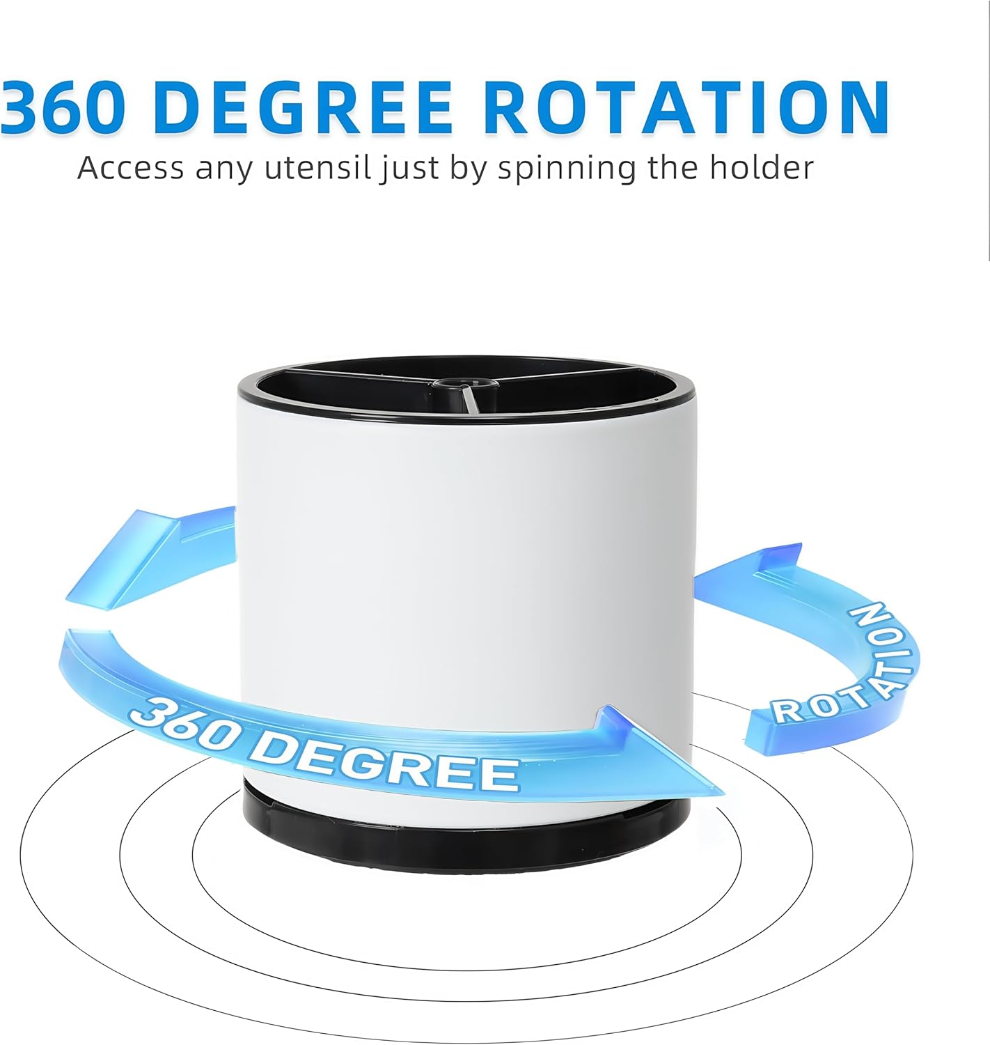 Kitchen Utensil Holder Silverware Organizer 360°Rotating For Counter Organizer Stainless Steel Storage Silverware Caddy 3 Compartment Flatware Spoon Spatula Tool Cutlery Container（White）