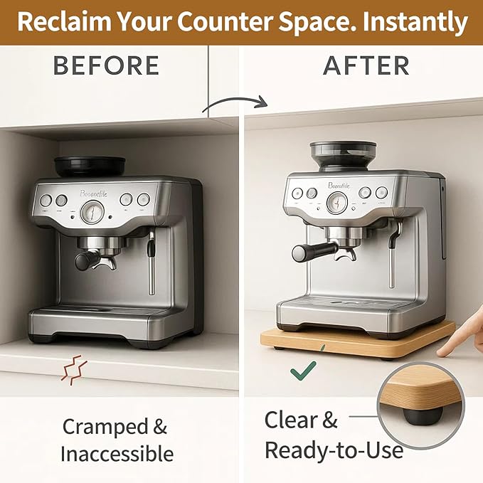 Bamboo Appliance Slider|16"D x 13"W Sliding Tray for Coffee Maker on Countertop|Heavy-Duty Coffee Pot Slider Tray & Kitchen Caddy for KitchenAid Mixer, Air Fryer