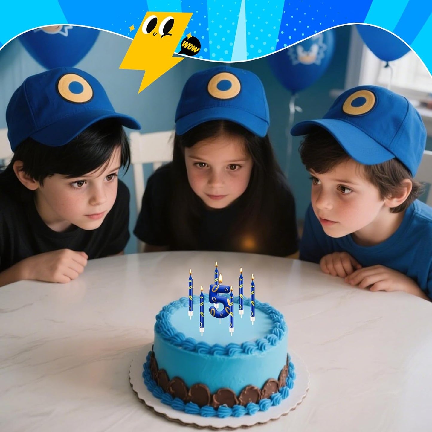 13PCS Birthday Cake Candles Set - Blue and Golden Ring Number Candles with Vibrant Designs for Boys & Girls, Theme Birthday Party Decorations, Cake Toppers for Theme Parties(Number 5)