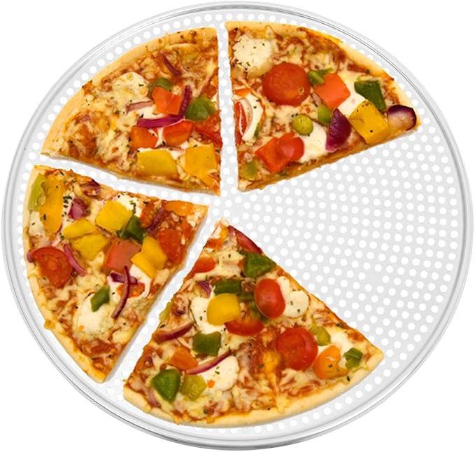 BESTonZON 16 Inch Pizza Tray, Aluminum Non-stick Pan with Holes Mesh Pizza Pan, Round Crisper Tray Baking and Serving Sheet for Oven Home Restaurant