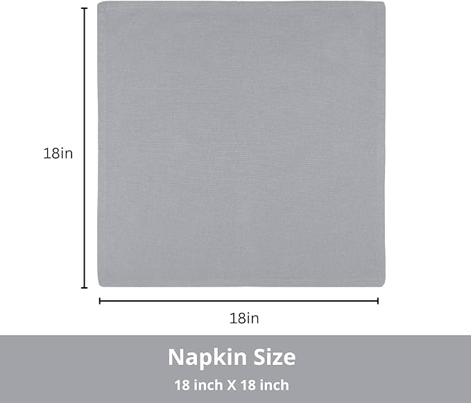 PurpleEssences Set of 6 Cloth Dinner Napkins 100% Cotton 18x18 Inch - Soft Durable Washable - Ideal for Farmhouse Party Christmas Holiday Winter - Perfect Everyday Use Table Linen - Ash Grey