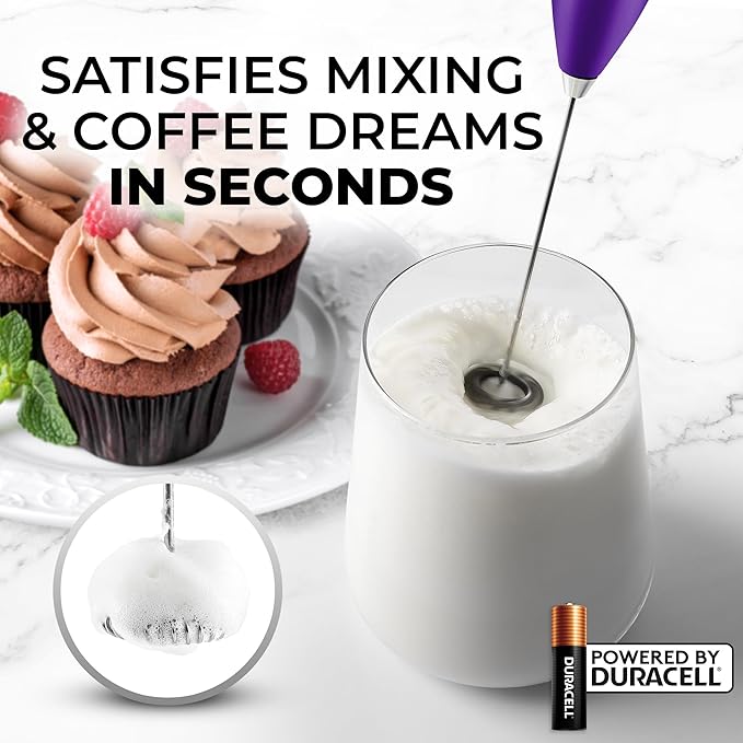 Zulay Kitchen Powerful Milk Frother Wand With 4 AA Duracell Batteries - Ultra Fast Handheld Drink Mixer - Electric Whisk Foam Maker for Coffee, Lattes, Cappuccino, Matcha & Creamer