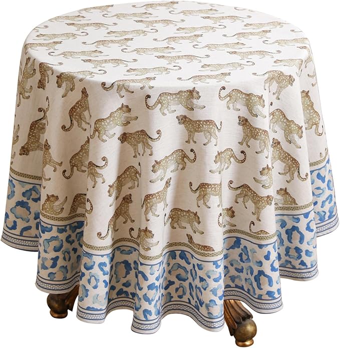 patdrea Leopard Animal Linen Table Cloth Soft Breathable Tabletop Cover Dacorative Kitchen Dining Tablecloth for Round Tables for Kitchen Dining Parties,Holiday Christmas,Diameter 67"