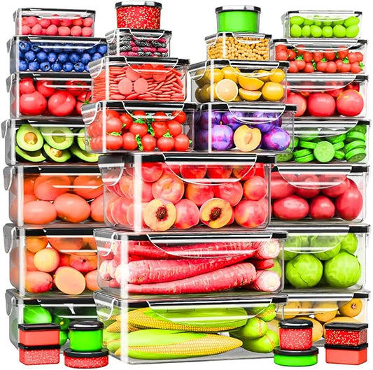 RockBerry 66 Pcs Large Food Storage Containers with Lids Airtight-Total 19075ML Stackable Kitchen Bowls Set(31 Containers,31 Lids) 2500ML to Small Box-BPA Free Leak proof Plastic Boxes-Microwave safe
