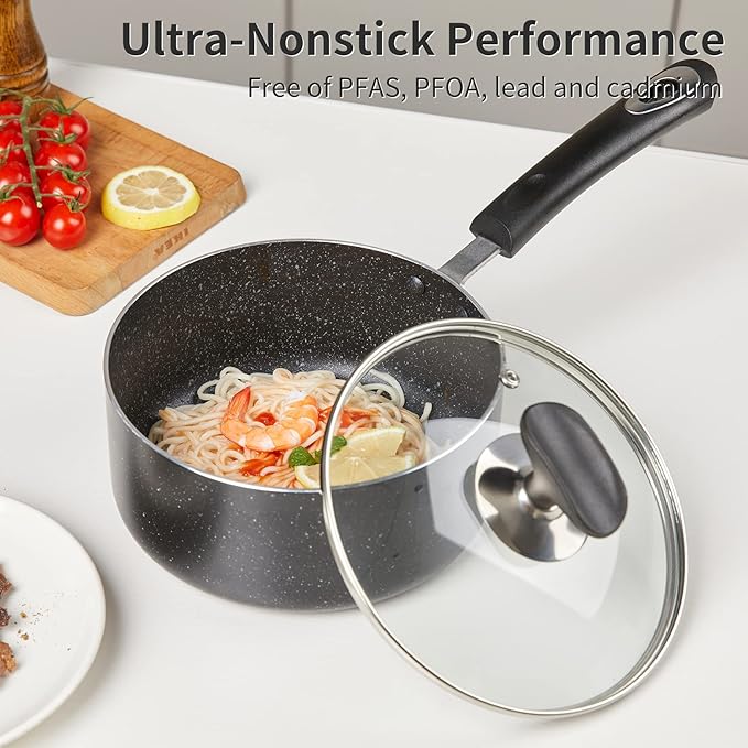 Nonstick Saucepan Set with Lid, Non Stick 1.5QT & 2.5QT Sauce Pan Set with Glass Lid Small Pot for Home Kitchen