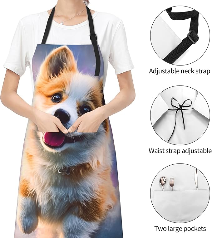 Funny Animal Apron with 2 Pockets Waterproof for Men Women Kitchen Garden Decor