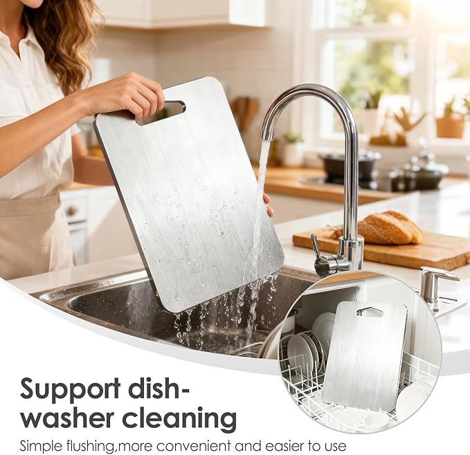 2mm Thicker Upgraded Anti-Slip 2pcs Cutting Boards,316 Food Grade Stainless Steel,Healthy Kitchen Cutting Board,With Anti-Slip Pad Perfect For Chefs,Campers,And Gifts,14.2x9.8in,11.8x9.1in