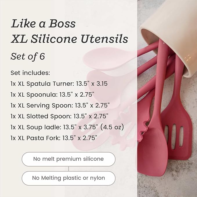 Starpack 'Like a Boss' XL Premium Silicone Cooking Utensils Set (6 Pcs) 13" - Heat Resistant Kitchen Utensils 600°F - Non-Stick Silicone Utensil Set - Large Kitchen Utensils Set for Cooking & Serving