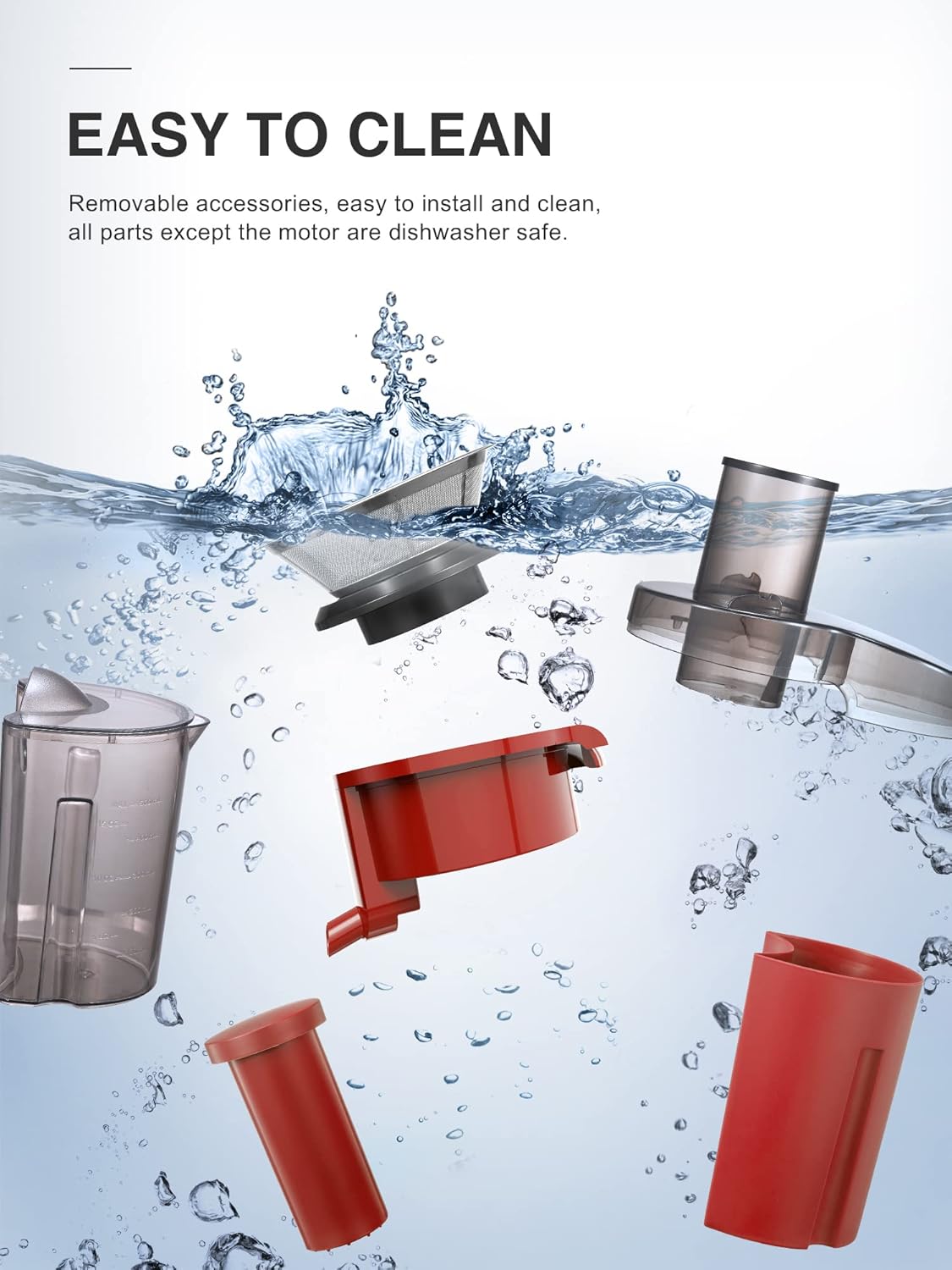 QCen Juicer Machine, 500W Centrifugal Juicer Extractor with Wide Mouth 3” Feed Chute for Fruit Vegetable, Easy to Clean, Stainless Steel, BPA-free (Red)