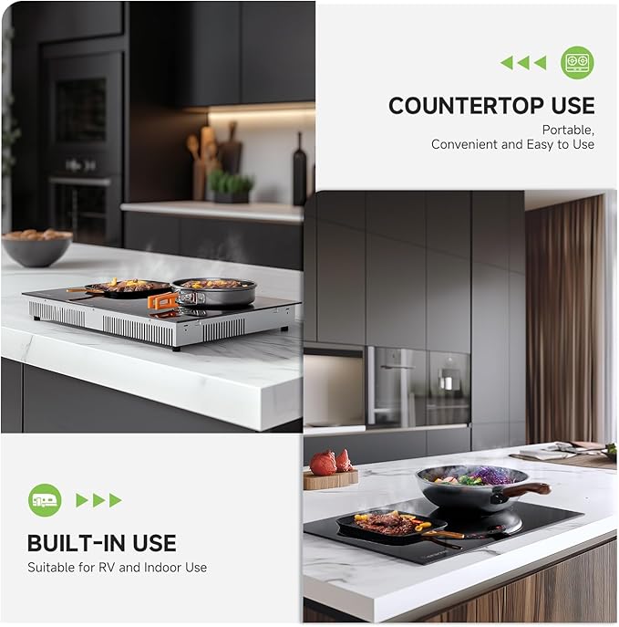 AMZCHEF Induction Cooktop 2 Burners 1800W, Built-in & Countertop Electric Cooktop with 9 Power Levels, 110V-120V Double Induction Stove with Plug, 99-min Timer, Safety Lock, Ceramic Glass