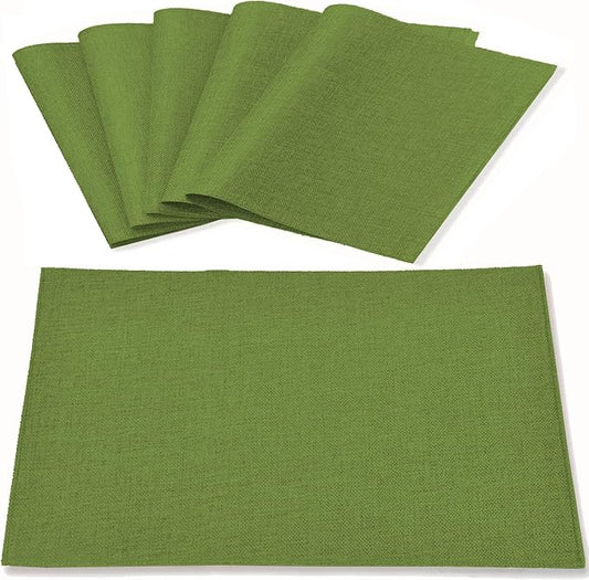 Linen Fabric Placemats Set of 6, Machine Washable, Heat Resistant, Wrinkle Free, Thick Polyester Kitchen Place Mats for Dining Table (Green)