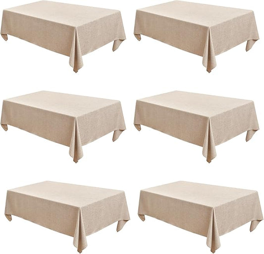 Fitable Faux Linen Tablecloths Rectangle 60 x 102 Inch - 6 Pack Neutral Table Clothes for 6 Foot Tables, Beige Faux Burlap Kitchen Table Covers for Dining, Party, Farmhouse, Banquet, Buffet