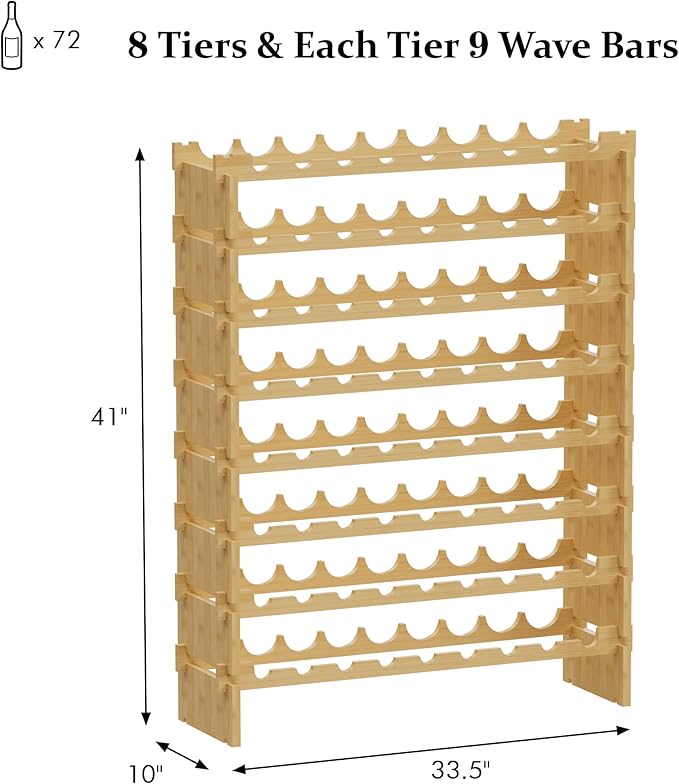 Bambloom Wine Rack Freestanding Floor, Wooden Stackable Bottle Storage Rack for Kitchen,Cellar. 72 Bottles Wine Holder Display Shelves for Champagne(Bamboo)