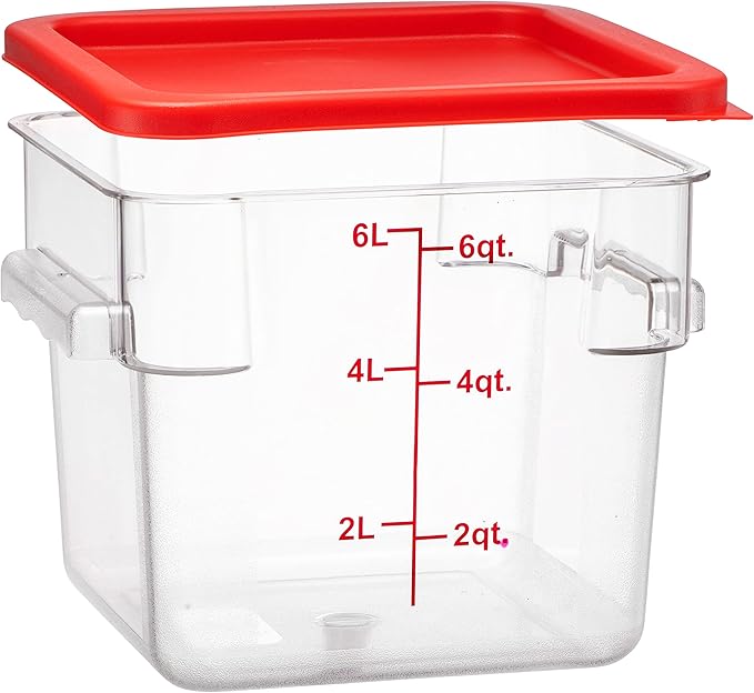Tiger Chef 6 Quart Commercial Grade Clear Food Storage Square Polycarbonate Containers With Red Lids 4 Pack