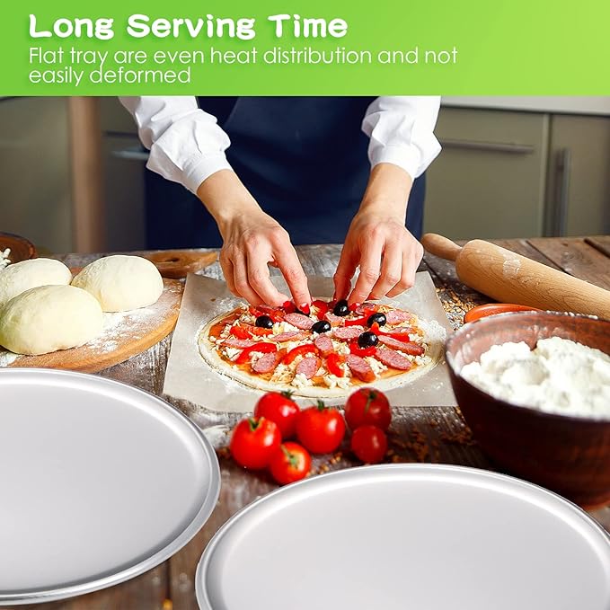 12 Pieces Pizza Pan Bulk Restaurant Aluminum Pizza Pan Set Round Pie Cake Plate Rust Free Cake Tray for Oven Baking Home Kitchen Restaurant Easy Clean(12 Inch)