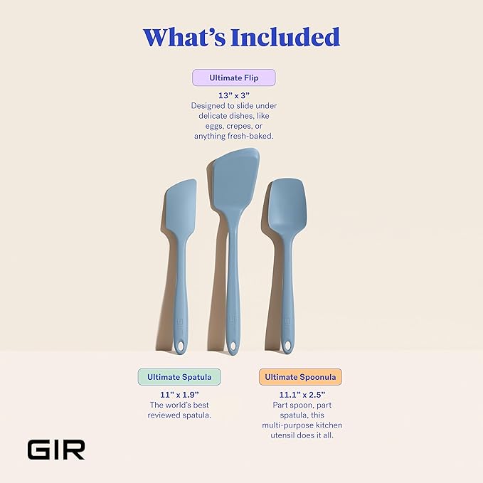 GIR: Get It Right 3-Piece Ultimate Silicone Kitchen Utensils Set - Spatula, Flip & Spoonula - Non-Toxic Cooking Utensils for Nonstick Cookware, Cooking and Baking - Slate