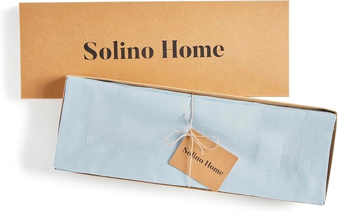 Solino Home Linen Placemats Set of 4 - Ice Water Placemats 14 x 19 Inch - 100% Pure Linen Table Place Mats for Christmas, Holiday - Fete
