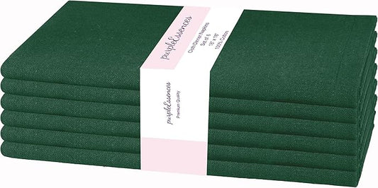 PurpleEssences Set of 6 Cloth Dinner Napkins 100% Cotton 18x18 Inch - Soft Durable Washable - Ideal for Farmhouse Party Christmas Holiday Winter - Perfect Everyday Use Table Linen - Forest Green