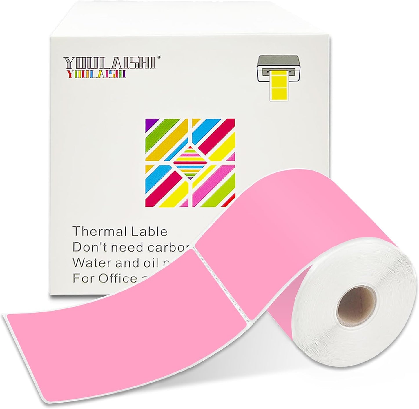 3 X 5 Inch Printable Waterproof Rectangle Color Coding Labels, 300 Per Roll Adhesive Color Coding Stickers for Bar-Codes, Address, Small Business Labeling, Inventory, Pink