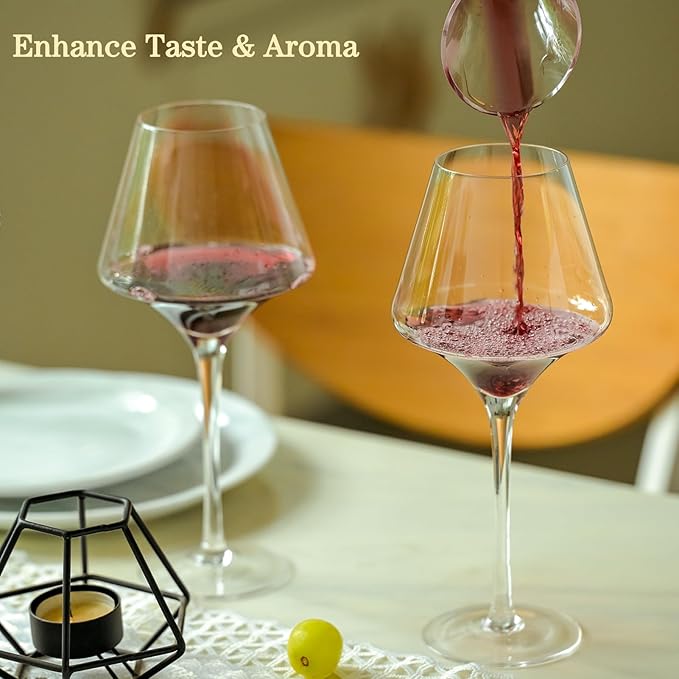 BCALIFE Red Wine Glasses Set of 4 – 20 oz Premium Crystal Wine Glass With Long Stem – Hand Blown Large Burgundy Wine Glasses – Unique Gift for Wedding, Anniversary, Christmas