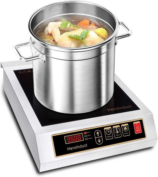 Induction Cooktop 208-240V 3500W Commercial Induction Burner Dual IGBT Modules 8 Heating Level Sensor Push-Button Premium Stainless Steel Housing Crystal Glass Electric Cooktop（Black）