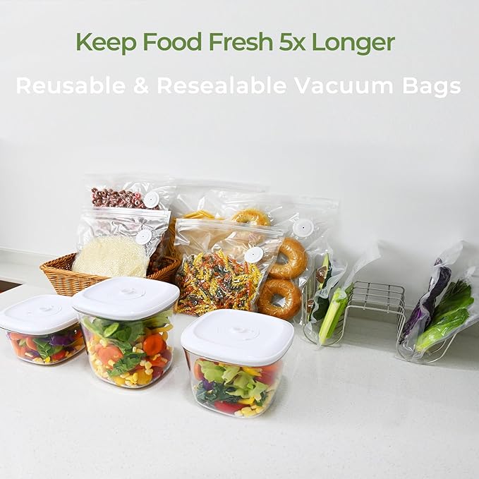 20 Reusable Vacuum Seal Bags for Food, Compatible with Most Handheld Vacuum Sealer, BPA-Free, Sous Vide Bags, Upgraded Sturdy Air Valve (8 Small, 8 Medium, 4 Large), Vacuum Sealer not Included