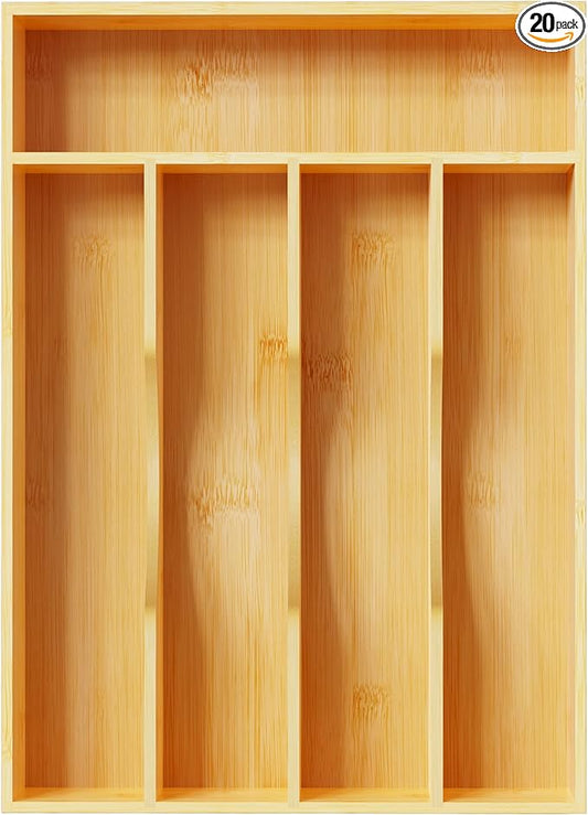 Greenual Silverware Organizer 10 In Utensil Organizer Silverware Tray for Drawer Cutlery Flatware Organizer for Kitchen Bamboo Wood