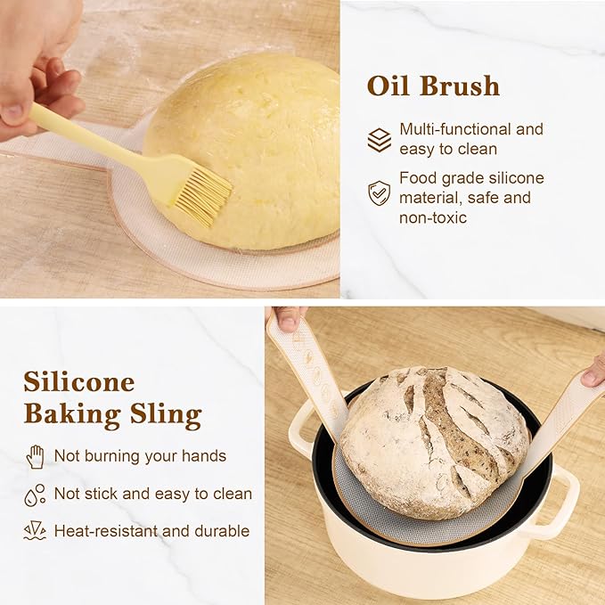 Banneton Bread Proofing Basket Sourdough Bread Baking Supplies, Sourdough Starter Kit with 9" Round and 10" Oval Baskets, Sling, Bread Lame, Proofing Cover, Scraper, Dough Whisk