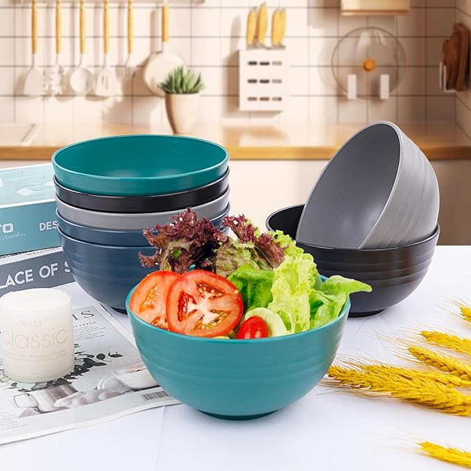 Supernal 32pcs Wheat Straw Dinnerware Sets,Plastic Plates and Bowls Sets for 8,Unbreakable Plates and Bowls Sets Dishwasher Safe Microwave Safe Fun Colors Perfect for Cooking Family Camping Picnics