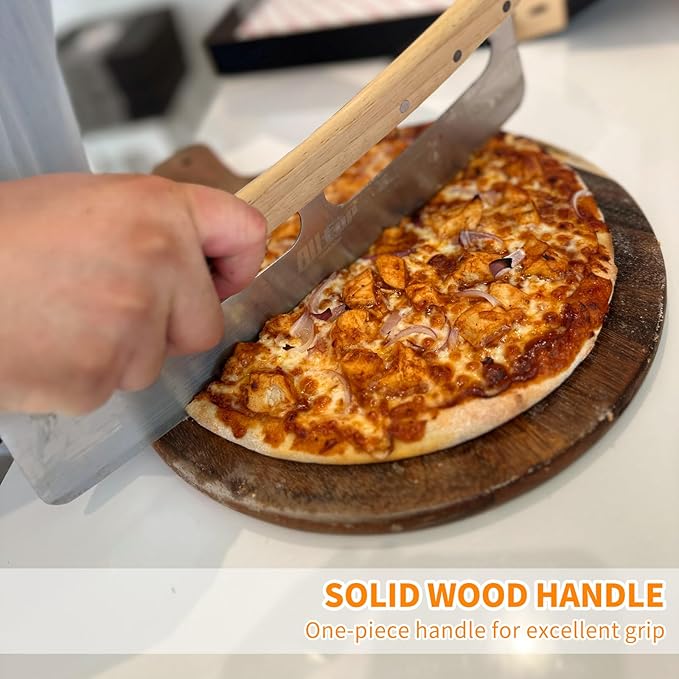 ALLTOP Pizza Cutter Rocker - High Performance Stainless Steel Slicer Blade with One-Piece Wooden Handle - Efficient and Durable Pizza Accessory - Perfect Kitchen Tool for Home Cooking and Restaurant