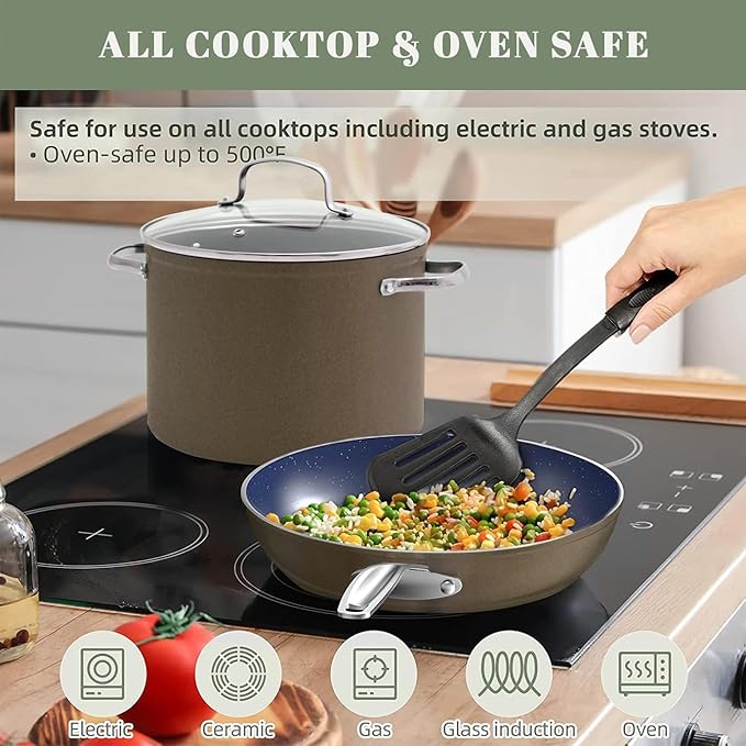 Nuwave 12pc Forged Lightweight Cookware Set, G10 Healthy Duralon Ceramic Ultra Non-Stick Coating, Vented Tempered Glass Lids, Stay-Cool Handles, Induction-Ready & Works on All Cooktops, PFAS Free