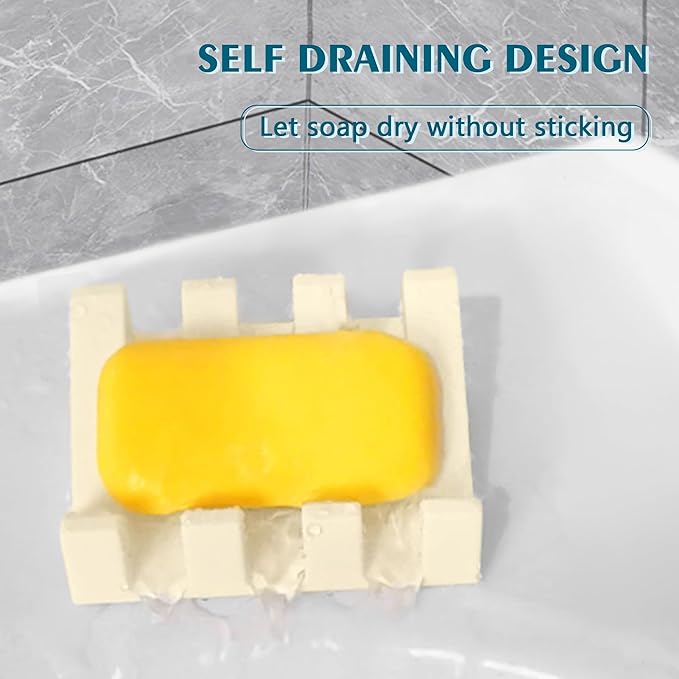 Self Draining Soap Dish,Silicone Suction Cup Soap Holder, Bathroom Soap Dish for Bar Soap,Can Extend Soap Life,Bathroom, Bath Tub, Kitchen Sink (1, Cream White)
