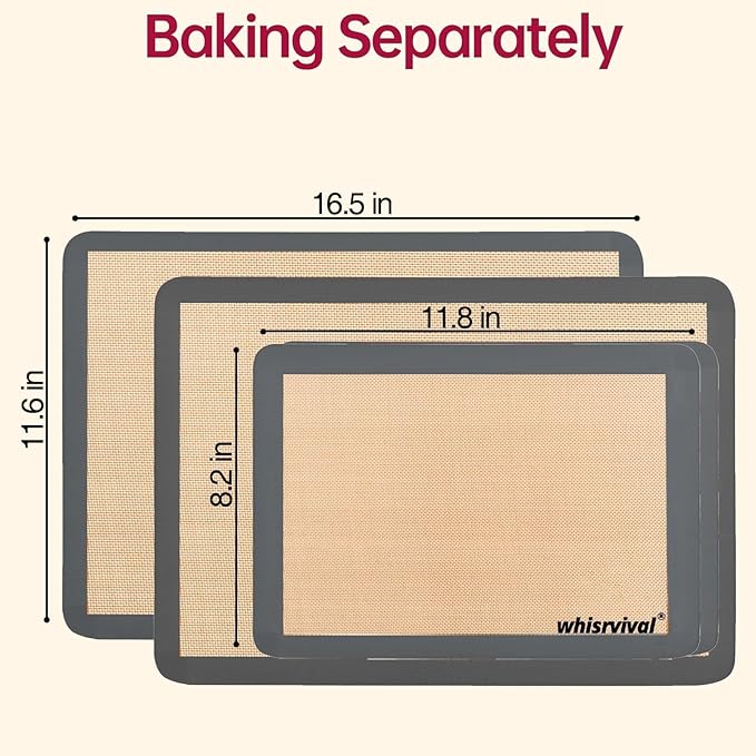 4 Pcs Silicone Baking Mat, Non-Stick Baking Mat, Food Safe Silicone Mats for Baking Cookies, Macarons, Vegetables, 480℉ Heat Resistant (Grey)