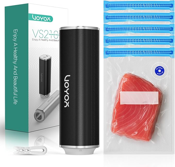 VOYOR Handheld Vacuum Sealer, Portable Vacuum Sealer Kit with Vacuum Bags Cordless Automatic Vacuum Pump for Food Preservation Type-C Charging and Long Lasting Food Vacuum (1 Pump+5 Bags)