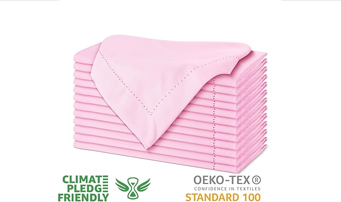 Urban Villa Easter Cloth Napkins Hemstitch Solid Pink 100% Cotton Absorbent Dinner Napkins (Set of 12) 20x20 Inches Soft Durable Washable Reusable Ideal for Everyday Use Wedding Parties Cloth Napkins