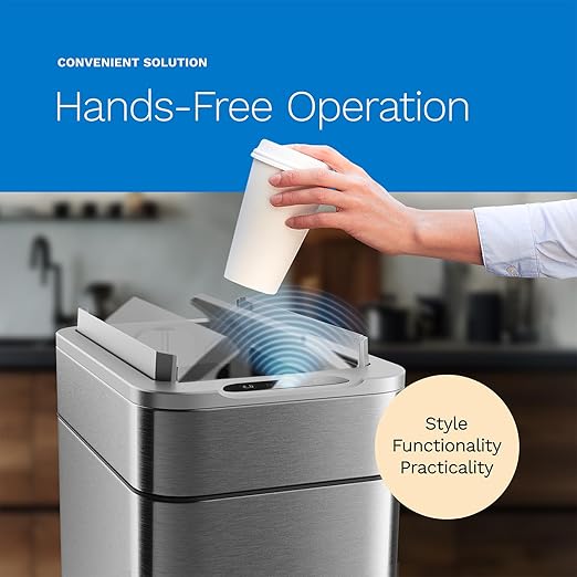 hOmeLabs - 13 Gallon Kitchen Trash Can - Retractable Automatic Sensor Butterfly Lid, Space-Saving Design, Easy to Clean, Battery-Operated with Batteries Included - Stainless Steel
