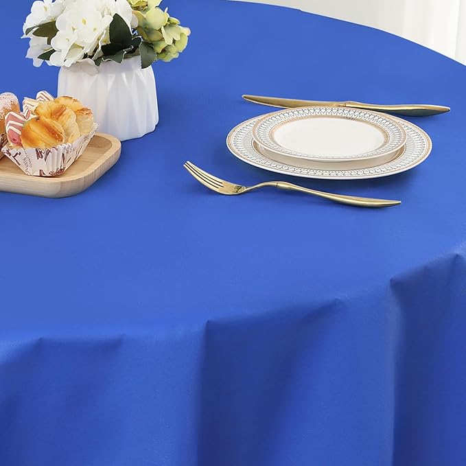 homing Round Vinyl Tablecloth, Waterproof Spillproof Plastic Flannel Backed Table Cloth, Wipe Clean Table Cover for Dining, Buffet Parties and Camping (Blue, 60")