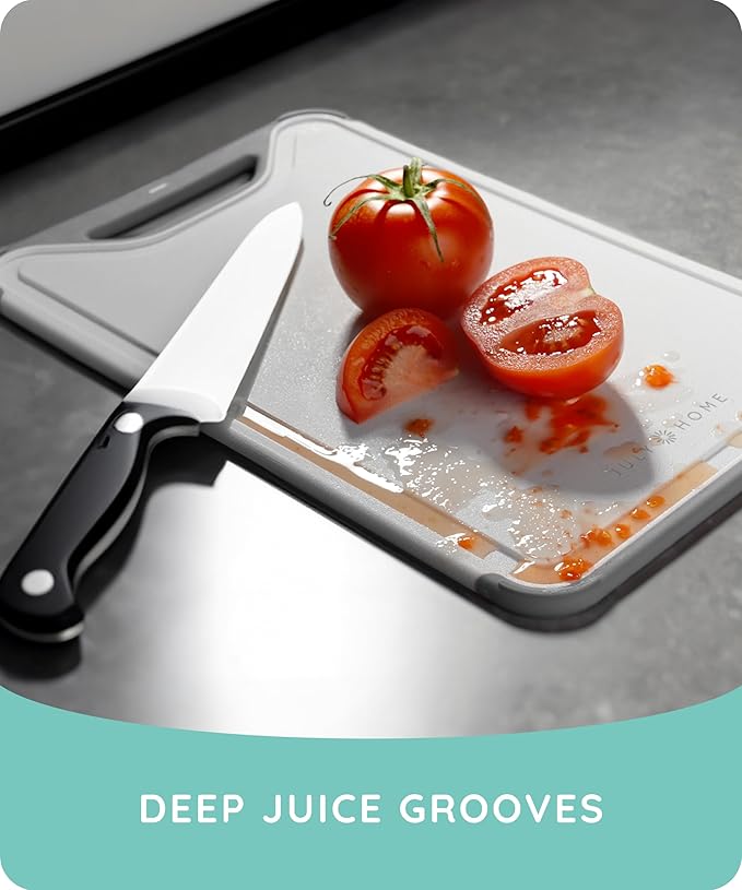 Cutting Boards for Kitchen, Plastic Cutting Board Set of 3, Dishwasher Safe Cutting Boards with Juice Grooves for Meat, Veggies, Fruits, Easy Grip Handle, Serveware Accessories (Gray)