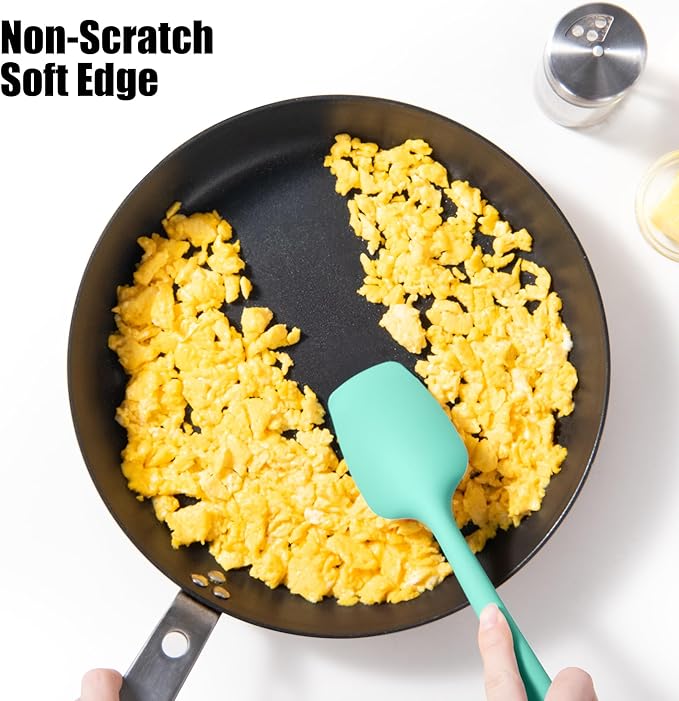 Doosu Silicone Spoon Spatula Set of 2, 600ºF Heat-Resistant Food Grade Rubber Spoonula with Seamless Design, Non-Stick Dishwasher Safe Kitchen Utensils for Cooking, Baking, Mixing, Scraping (Aqua Sky)