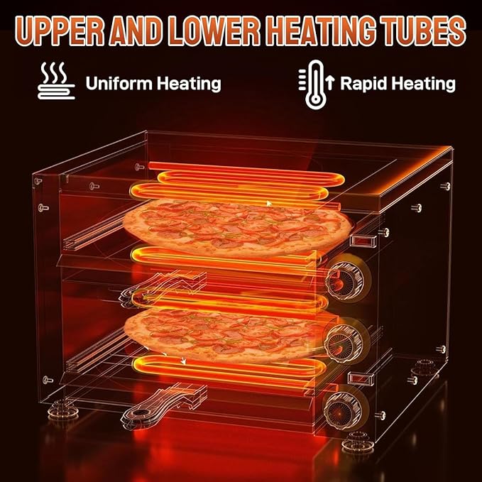 ROVSUN Commercial Double-layer Pizza Oven, Electric Countertop Oven with Timer and Removable Crumb Tray, 110V 2200W, Perfect for Commercial and Home Use, Black