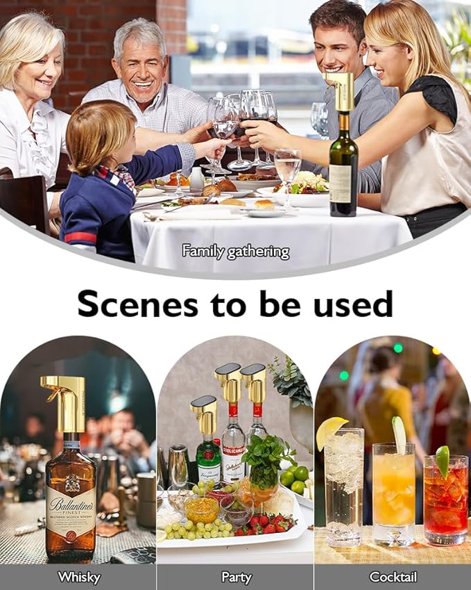 Smart Digital Wine Dispenser & Electric Aerator with Auto Stop, 1-999ML Quantitative Pour & Hands-Free Sensor for Wine, Whiskey, Spirits - Ideal Gift for Men, Dad, Him, Wine Enthusiasts (Gold)