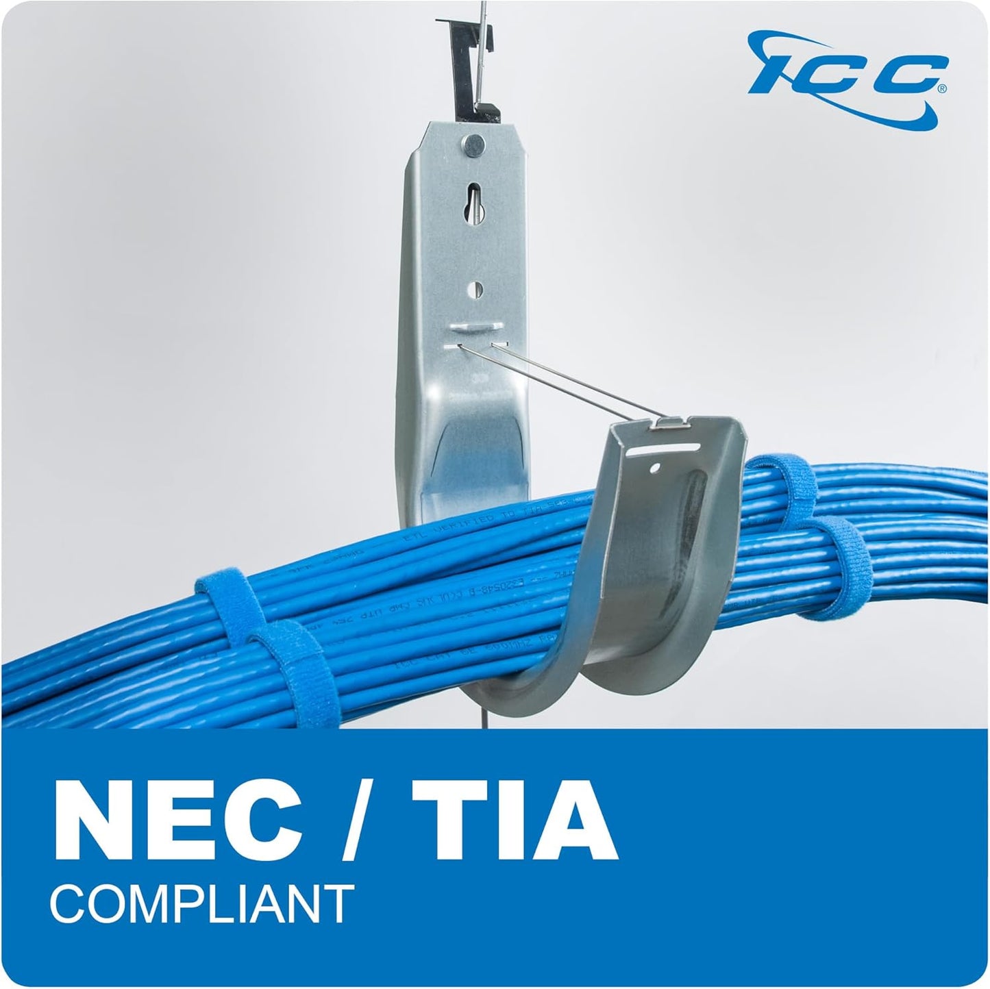 ICC Batwing J Hook 2” with Retainer Clip - Galvanized Steel Cable Management Hooks for Hanging Cable to Hanger Wire and Threaded Rod - Rust-Resistant, EIA and TIA Compliant - 2 Inch 25 Pack