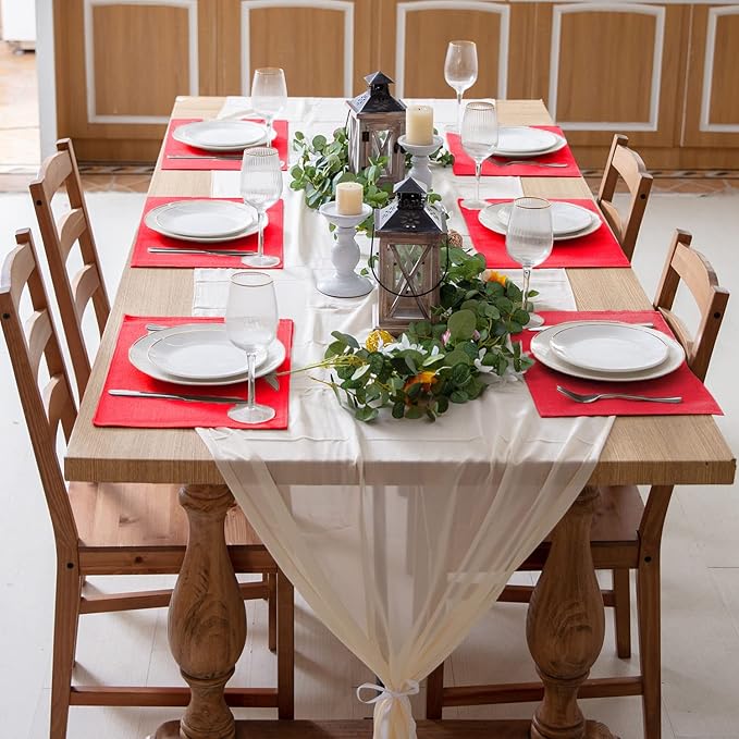 Linen Placemats Set of 8, Machine Washable, Heat Resistant, Wrinkle Free, Thick Polyester Kitchen Place Mats for Dining Table (Red)