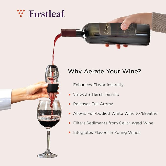 Wine Aerator for Instant Aeration with Sediment Filter, No-Drip, Enhances Flavor & Aroma Without a Decanter, Elegant Gift Ready Wine Accessory, Easy to Clean, Ideal for Red Wines