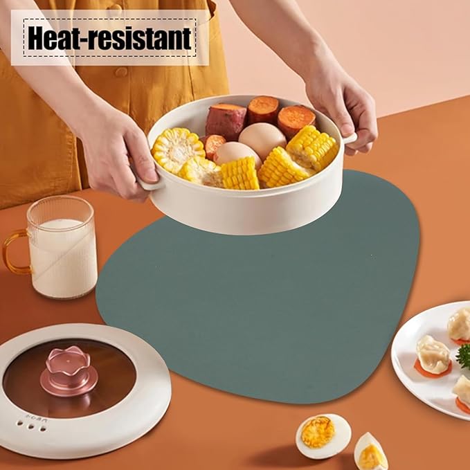 Faux Leather Placemats Set of 6 Reversible,Round PU Placemat for Dining Table,Waterproof Table Mats Heat Resistant Wipeable Anti Slip Washable,Modern Table Protectors(Green and Grey)